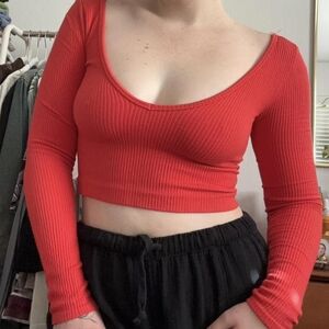 Urban Outfitters Red Long Sleeve Crop Top
